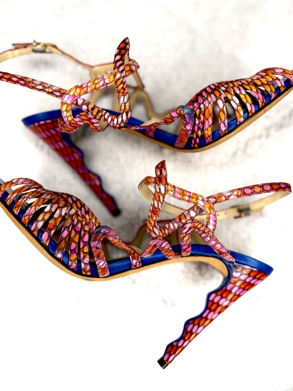 Alexandre Birman Multicolor Snake Print Strappy Stiletto Sandals 37.5
